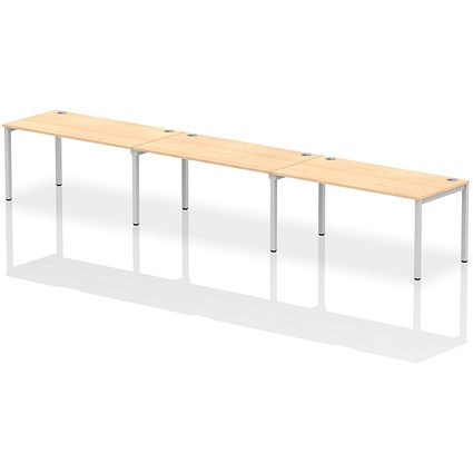 Impulse Bench Single Row 3 Person 1600 Silver Frame Office Bench Desk Maple