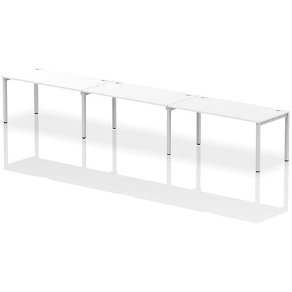 Impulse Bench Single Row 3 Person 1600 Silver Frame Office Bench Desk White