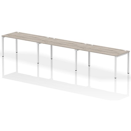 Impulse Bench Single Row 3 Person 1600 White Frame Office Bench Desk Grey Oak