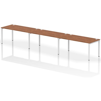 Impulse Bench Single Row 3 Person 1600 White Frame Office Bench Desk Walnut