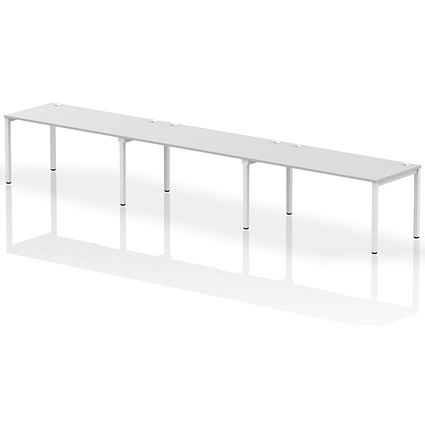 Impulse 3 Person Bench Desk, Side by Side, 3 x 1600mm (800mm Deep), White Frame, White