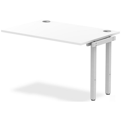 Impulse 1 Person Bench Desk Extension, 1200mm (800mm Deep), Silver Frame, White