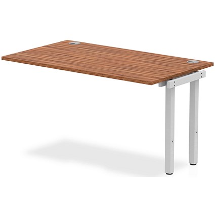 Impulse 1 Person Bench Desk Extension, 1400mm (800mm Deep), Silver Frame, Walnut