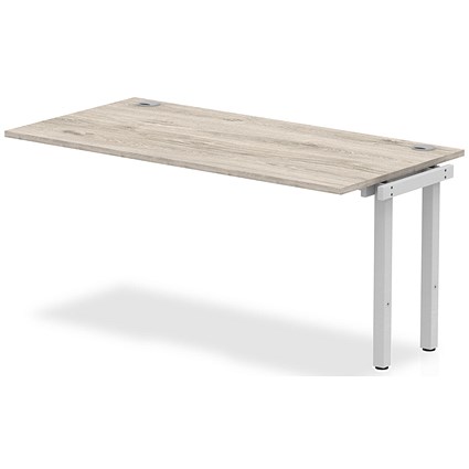 Impulse Bench Single Row Ext Kit 1600 Silver Frame Office Bench Desk Grey Oak
