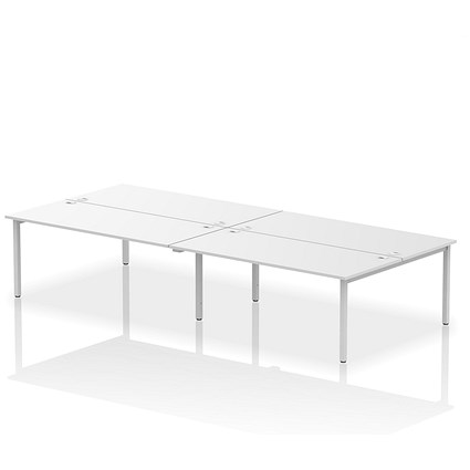 Impulse Bench B2B 4 Person 1800 Silver Frame Office Bench Desk White