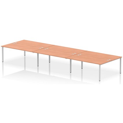 Impulse Bench B2B 6 Person 1800 Silver Frame Office Bench Desk Beech