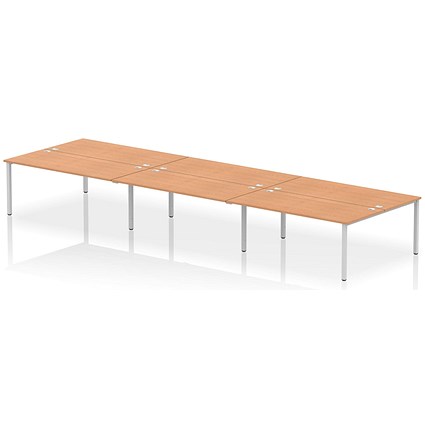 Impulse Bench B2B 6 Person 1800 Silver Frame Office Bench Desk Oak