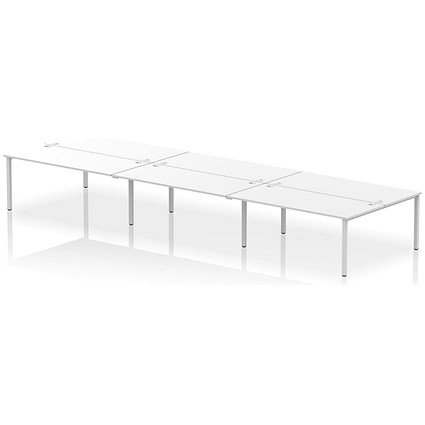 Impulse Bench B2B 6 Person 1800 Silver Frame Office Bench Desk White
