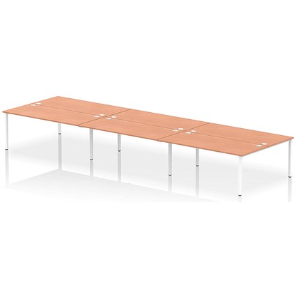 Impulse Bench B2B 6 Person 1800 White Frame Office Bench Desk Beech