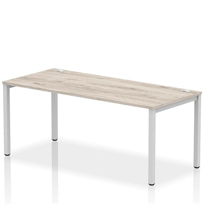 Impulse Bench Single Row 1800 Silver Frame Office Bench Desk Grey Oak