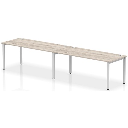 Impulse Bench Single Row 2 Person 1800 Silver Frame Office Bench Desk Grey Oak