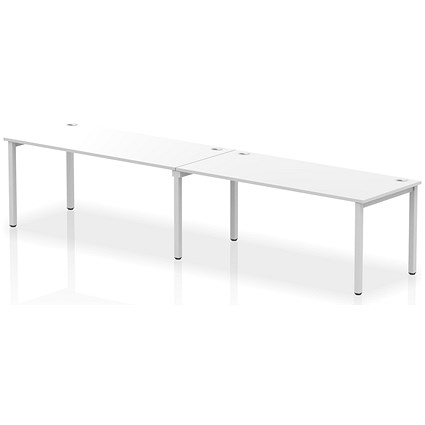 Impulse Bench Single Row 2 Person 1800 Silver Frame Office Bench Desk White