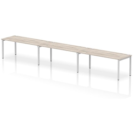 Impulse Bench Single Row 3 Person 1800 Silver Frame Office Bench Desk Grey Oak