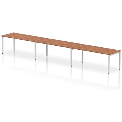 Impulse Bench Single Row 3 Person 1800 Silver Frame Office Bench Desk Walnut