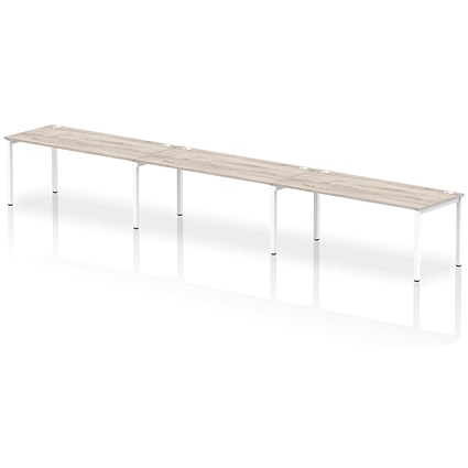 Impulse Bench Single Row 3 Person 1800 White Frame Office Bench Desk Grey Oak