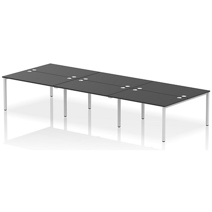 Impulse Bench B2B 6 Person 1400 Silver Frame Office Bench Desk Black