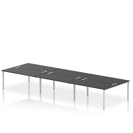 Impulse Bench B2B 6 Person 1600 Silver Frame Office Bench Desk Black