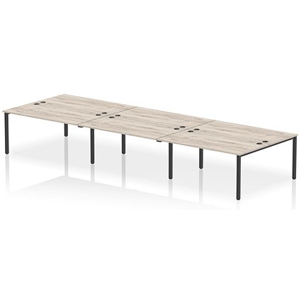 Impulse Bench B2B 6 Person 1600 Black Frame Office Bench Desk Grey Oak