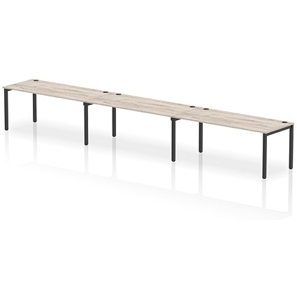 Impulse Bench Single Row 3 Person 1800 Black Frame Office Bench Desk Grey Oak