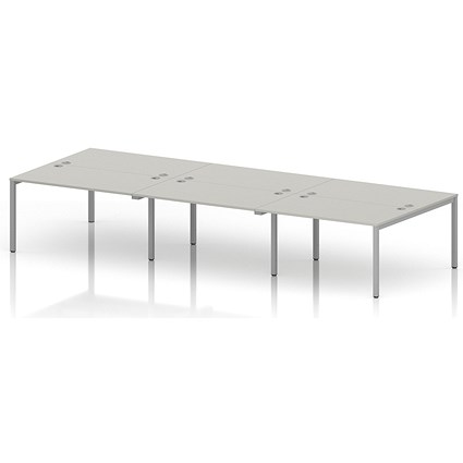 Impulse Bench B2B 6 Person 1400 Silver Frame Office Bench Desk Dove Grey