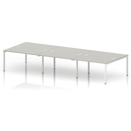 Impulse Bench B2B 6 Person 1400 White Frame Office Bench Desk Dove Grey