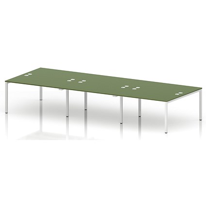 Impulse Bench B2B 6 Person 1400 White Frame Office Bench Desk Moss Green