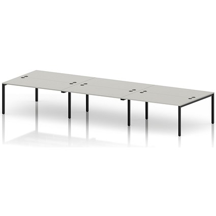 Impulse Bench B2B 6 Person 1600 Black Frame Office Bench Desk Dove Grey