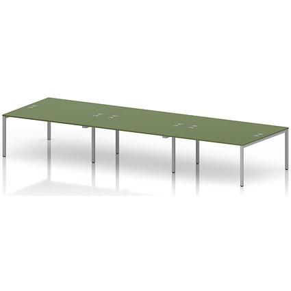 Impulse Bench B2B 6 Person 1600 Silver Frame Office Bench Desk Moss Green