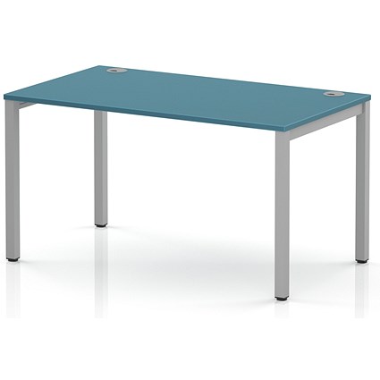 Impulse Bench Single Row 1400 Silver Frame Office Bench Desk Dark Teal