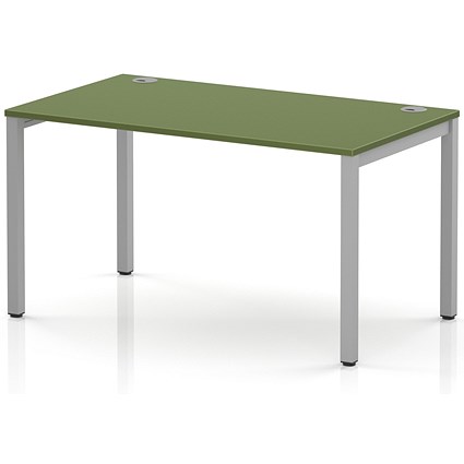 Impulse Bench Single Row 1400 Silver Frame Office Bench Desk Moss Green