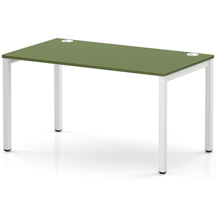 Impulse Bench Single Row 1400 White Frame Office Bench Desk Moss Green