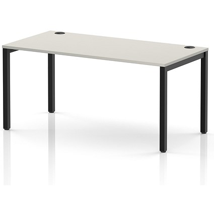 Impulse Bench Single Row 1600 Black Frame Office Bench Desk Dove Grey