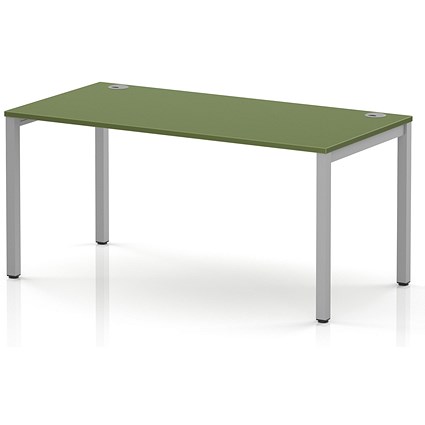 Impulse Bench Single Row 1600 Silver Frame Office Bench Desk Moss Green