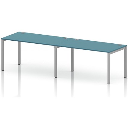 Impulse Bench Single Row 2 Person 1400 Silver Frame Office Bench Desk Dark Teal