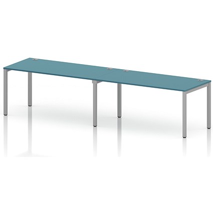 Impulse Bench Single Row 2 Person 1600 Silver Frame Office Bench Desk Dark Teal