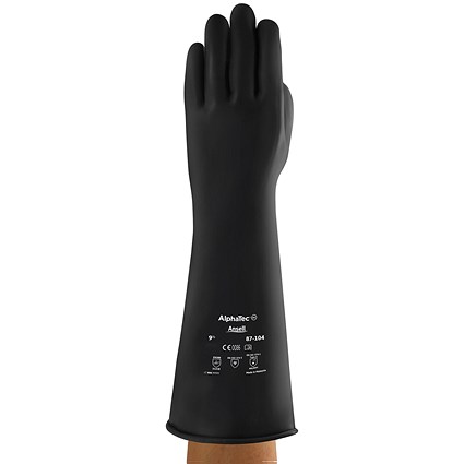 Ansell Industrial Latex Medium Weight 17” Gauntlet, Black, Large-XL