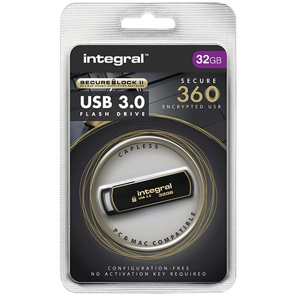 Integral Secure 360 Encrypted USB 3.0 Flash Drive, 32GB Integral Secure 360 Encrypted USB 3.0 Flash Drive, 32GB