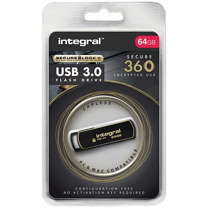 Integral Secure 360 Encrypted USB 3.0 Flash Drive, 64GB Integral Secure 360 Encrypted USB 3.0 Flash Drive, 64GB