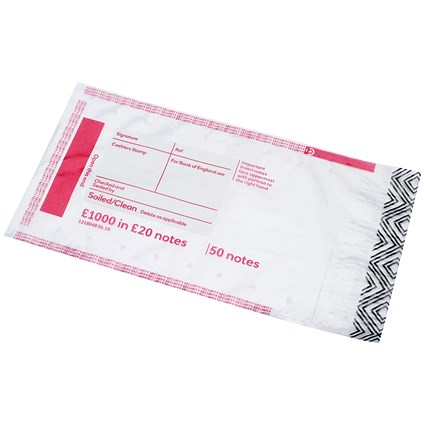 Initial Cash Note Bag takes £1000 in 50 x £20 Notes (Pack of 500)