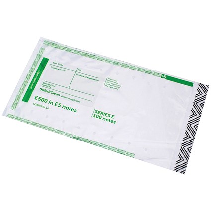 Initial Cash Note Bag, Takes £500 in 100 x £5 Notes, Pack of 500
