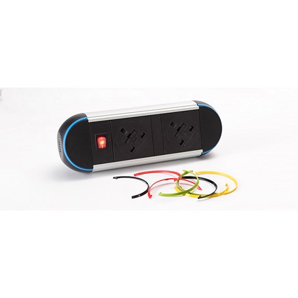 Impulse Desktop Module, 2 x UK Sockets (3.15A), 1 x Neon Switch, 1 x 500mm Lead to 3 Pole Connector