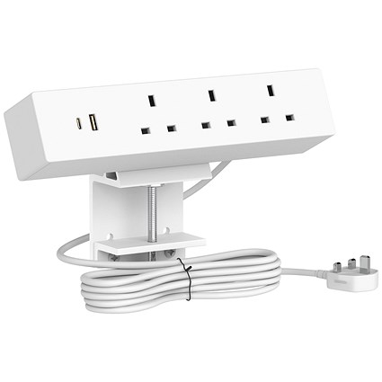 Impulse Desktop 3xSocket/ 1xUSBa/ 1xUSBc Power Unit Module White with 1.5metre UK Plug with 13A Fuse Mains Lead Included