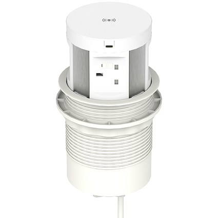 Volta Round 120mm Pop Up Power Unit Module with Wireless Charger (5w) / 4xSocket (Individually 5A Fuse)/ 1xUSBa & 1xUSBc (15.5w shared)/ 1xHDMI (1.4)/