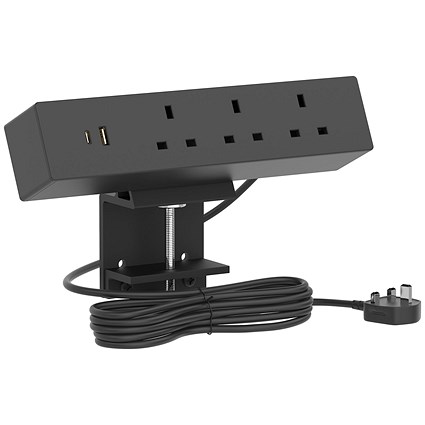 Impulse Desktop 3xSocket/ 1xUSBa/ 1xUSBc Power Unit Module Black with 1.5metre UK Plug with 13A Fuse Mains Lead Included