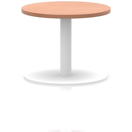 Italia Round Coffee Table, 600mm Wide, 475mm High, White Leg, Beech