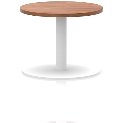 Italia Round Coffee Table, 600mm Wide, 475mm High, White Leg, Walnut