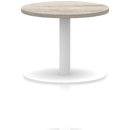 Italia Round Coffee Table, 600mm Wide, 475mm High, White Leg, Grey Oak