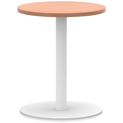 Italia Poseur Round Table, 600mm Wide, 720mm High, White Leg, Beech