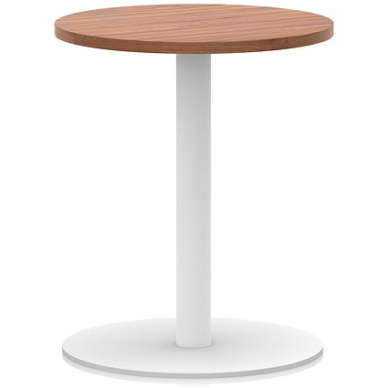 Italia Poseur Round Table, 600mm Wide, 720mm High, White Leg, Walnut