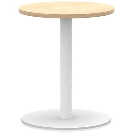 Italia Poseur Round Table, 600mm Wide, 720mm High, White Leg, Maple
